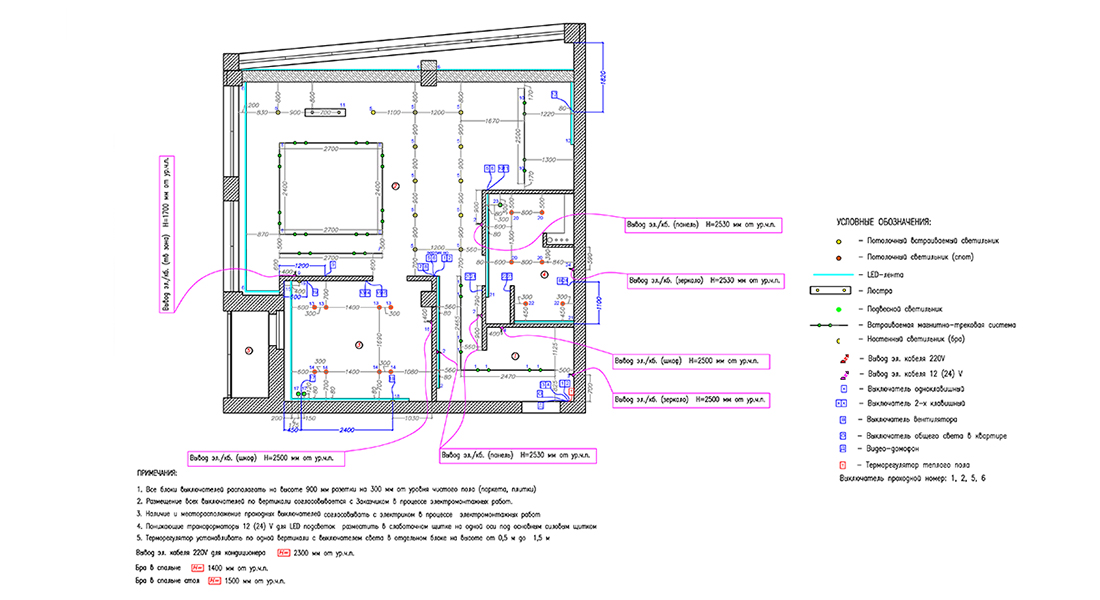 рабочие чертежи к дизайн проекту интерьера квартиры