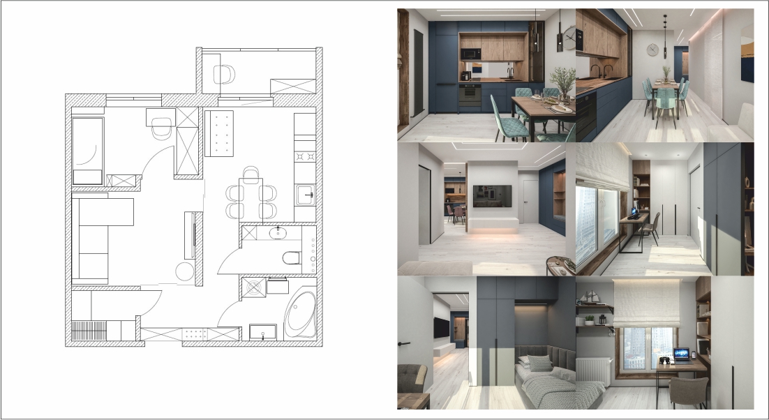 Планировка 2-комнатной квартиры для молодой семьи.