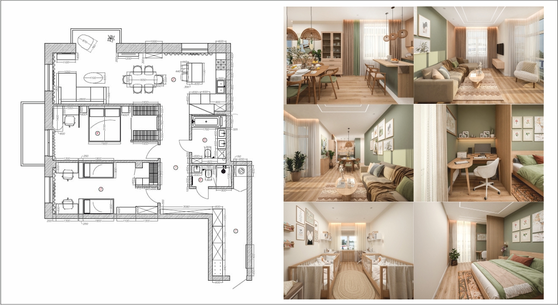 Планировка 3-комнатной квартиры для молодой семьи.