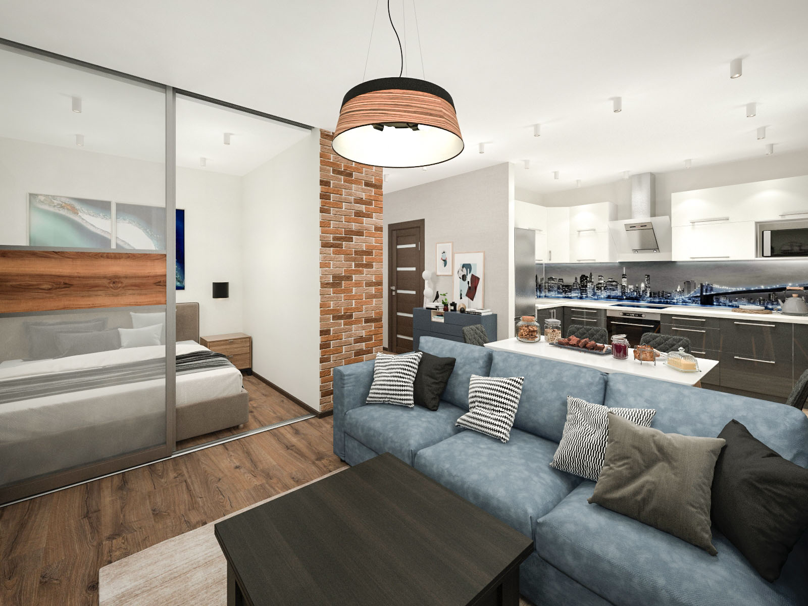 Дизайн интерьера однокомнатной квартиры в ЖК Мегаполис
