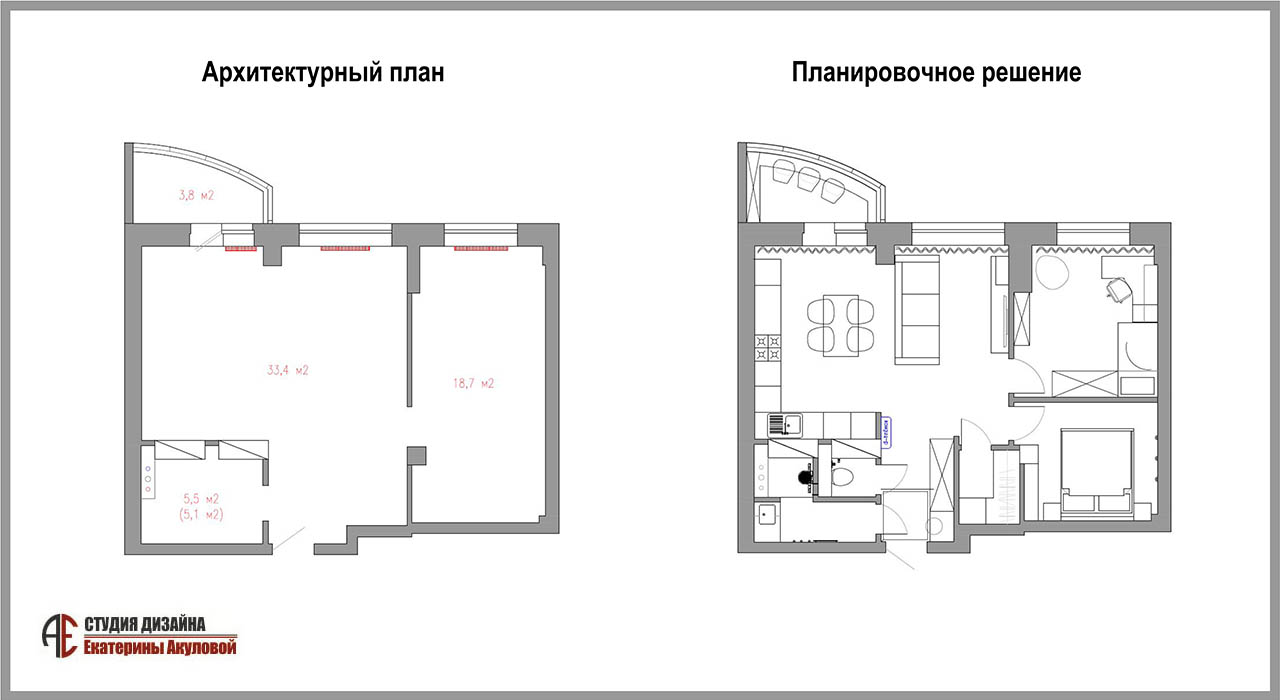 Дизайн интерьера 2-х комнатной квартиры на пр-те Дзержинского, 90